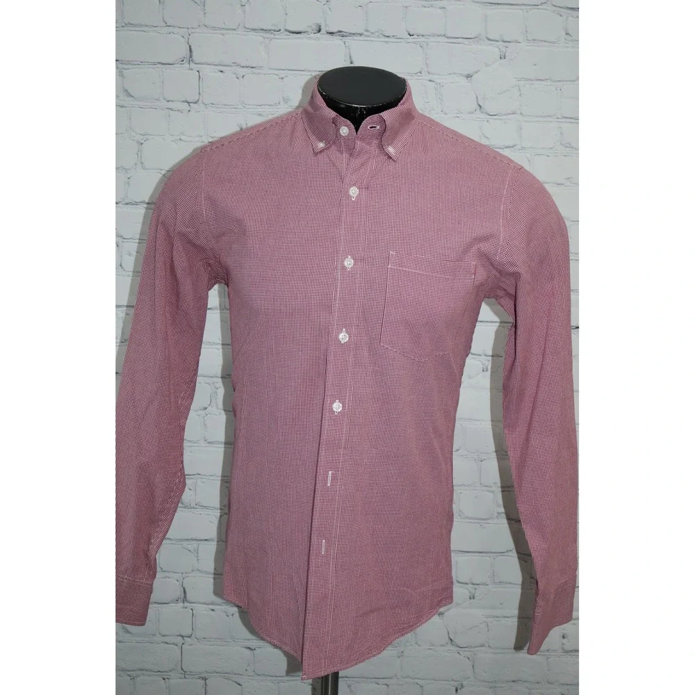 J.Crew Button Down Shirt Mens Small Red Micro Gingham Flex Washed Slim Fit